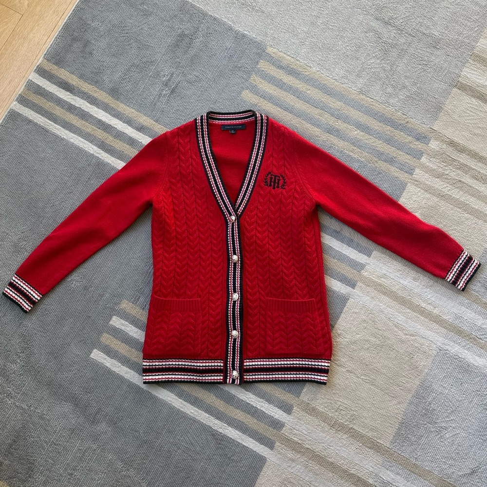 Tommy Hilfiger Preppy Red Cardigan Sweater